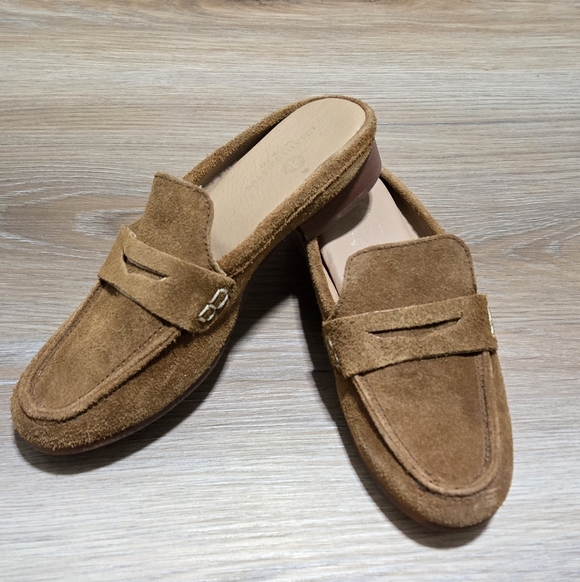 Charleston Shoe Co. Georgia Tan Suede Leather Penny Loafer Mules Size 7 - Picture 4 of 11